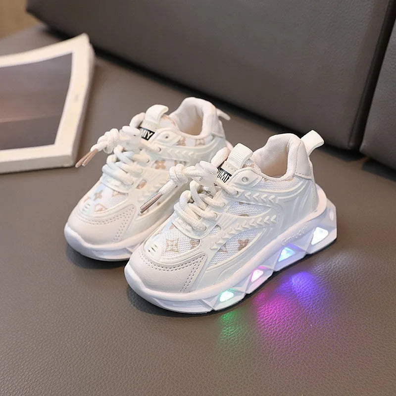 Zapatos de cuero con luces LED para bebés y niños pequeños