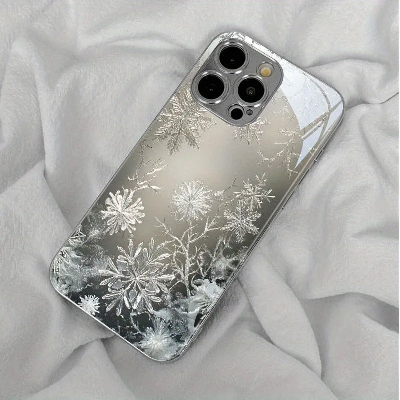 Funda de cristal minimalista para iPhone con diseño de nieve y hielo.