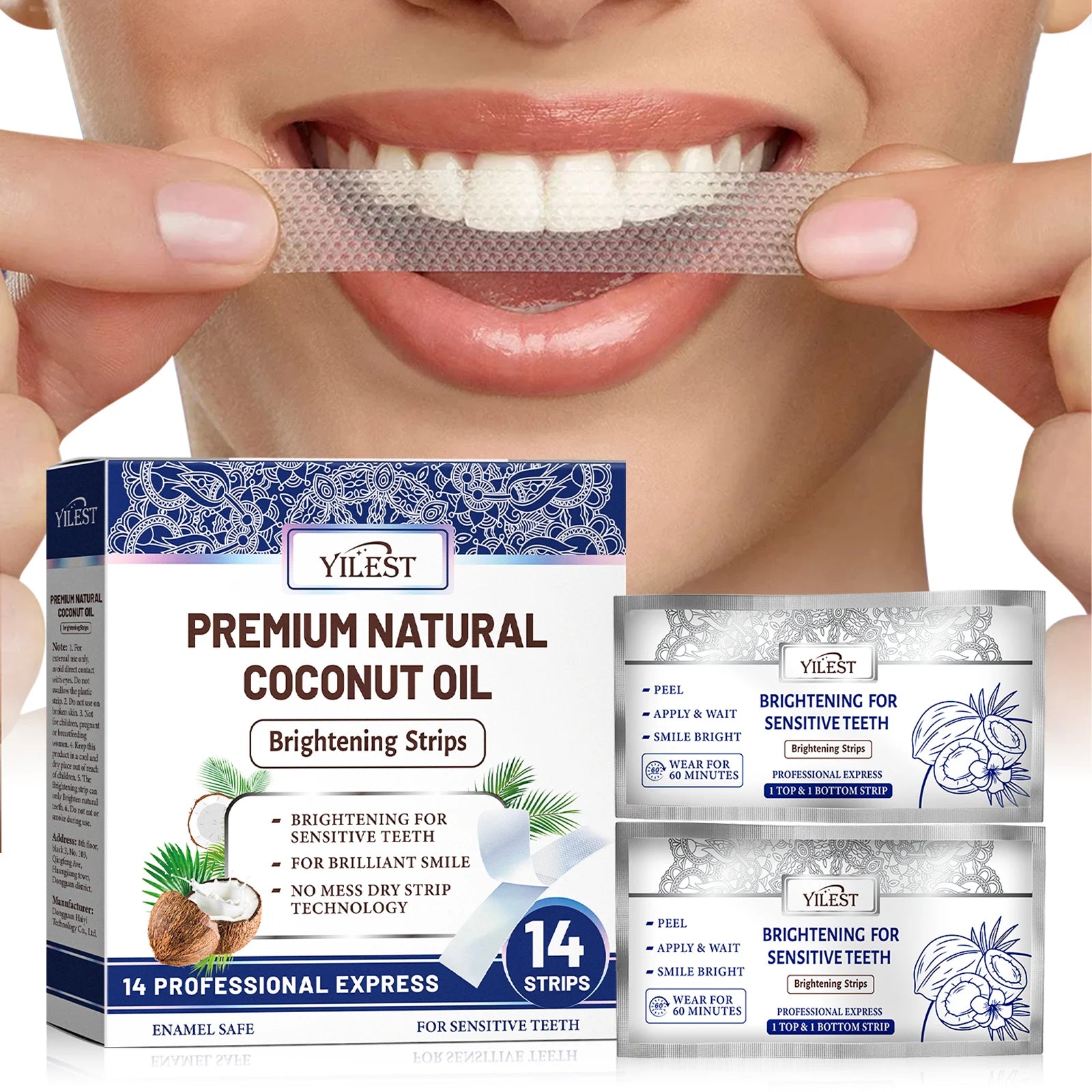 Tiras Blanqueadoras Dentales GROEI - 14 Unidades con Aceite de Coco