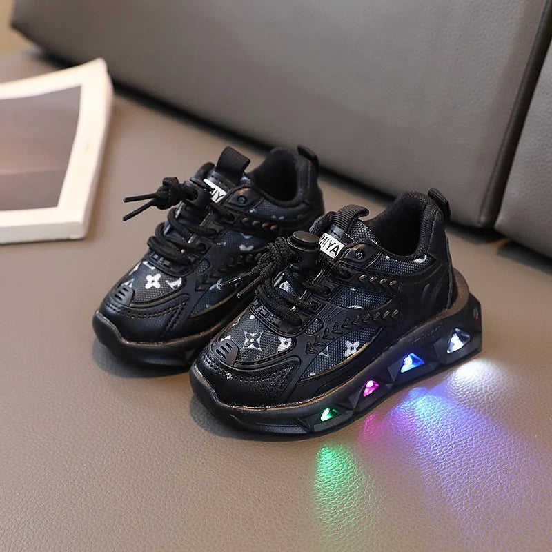 Zapatos de cuero con luces LED para bebés y niños pequeños