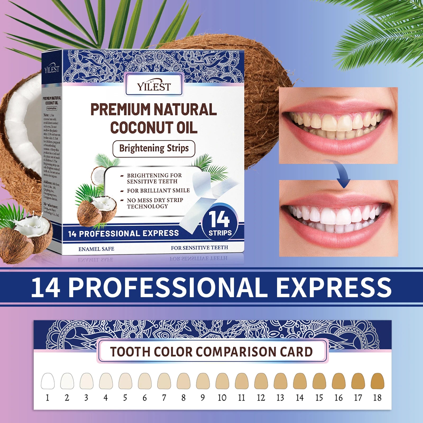 Tiras Blanqueadoras Dentales GROEI - 14 Unidades con Aceite de Coco