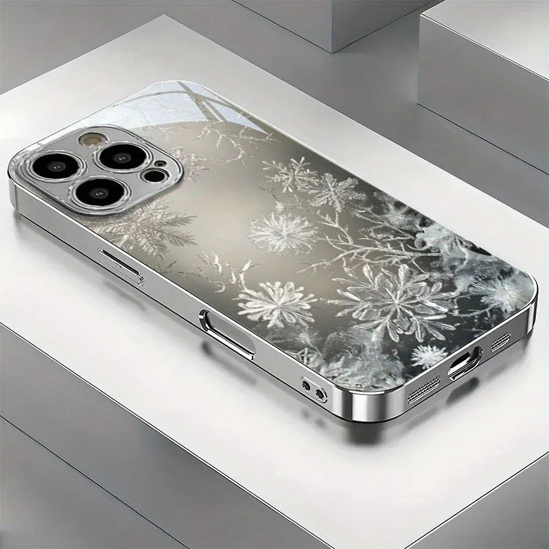 Funda de cristal minimalista para iPhone con diseño de nieve y hielo.