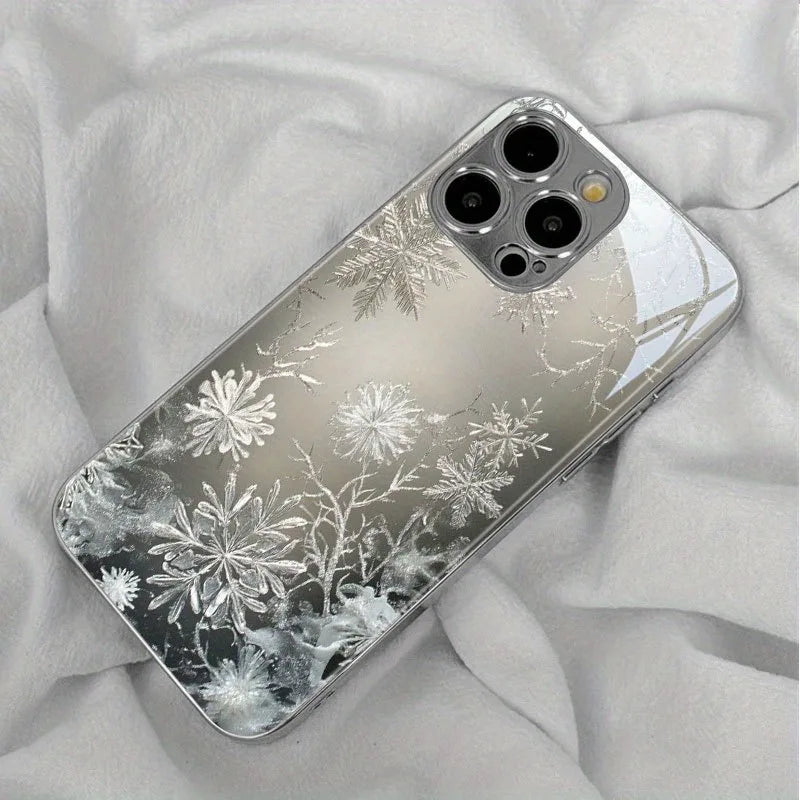 Funda de cristal minimalista para iPhone con diseño de nieve y hielo.