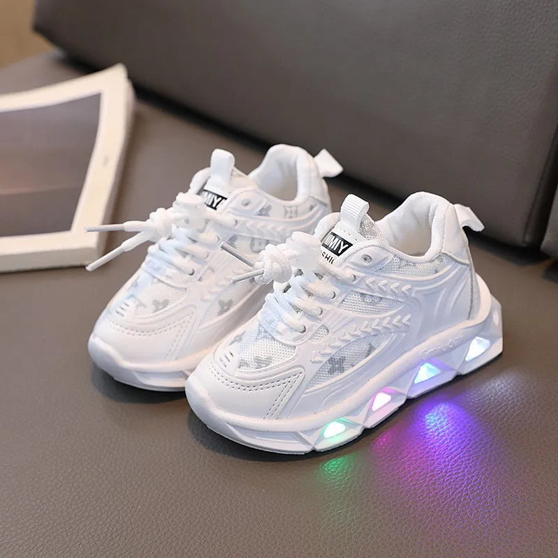 Zapatos de cuero con luces LED para bebés y niños pequeños