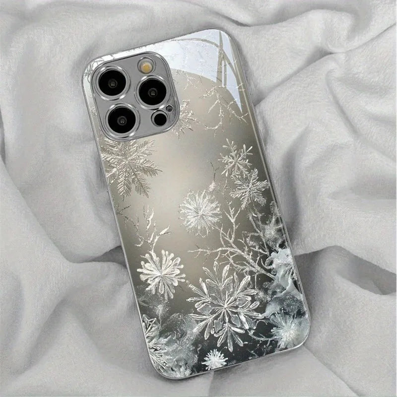 Funda de cristal minimalista para iPhone con diseño de nieve y hielo.