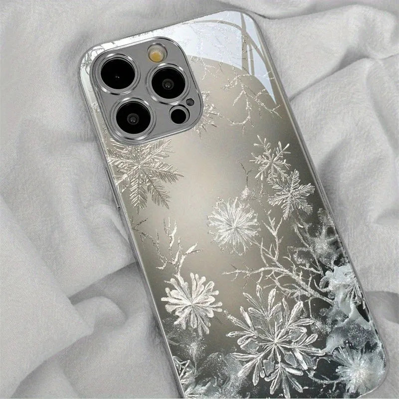Funda de cristal minimalista para iPhone con diseño de nieve y hielo.