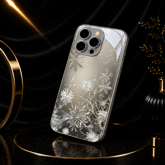 Funda de cristal minimalista para iPhone con diseño de nieve y hielo.